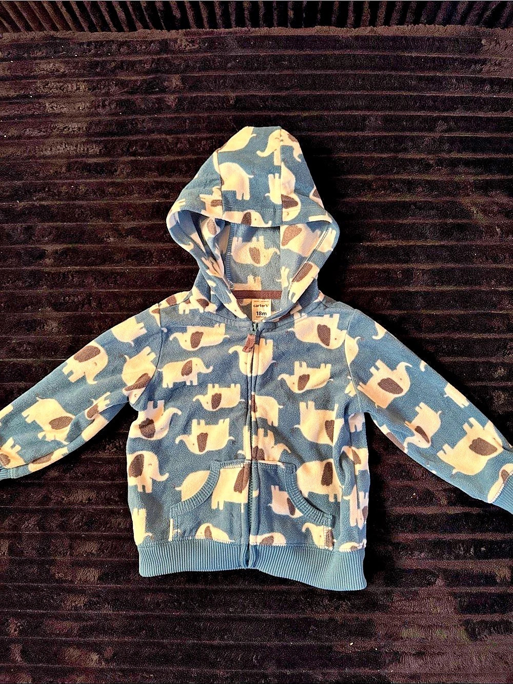 Carter's Elephant Fleece Zip-Up Hoodie Blue & Cream Baby 18M